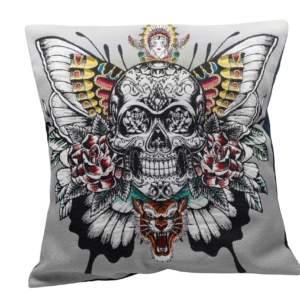 Fourre de coussin tête de mort ailé