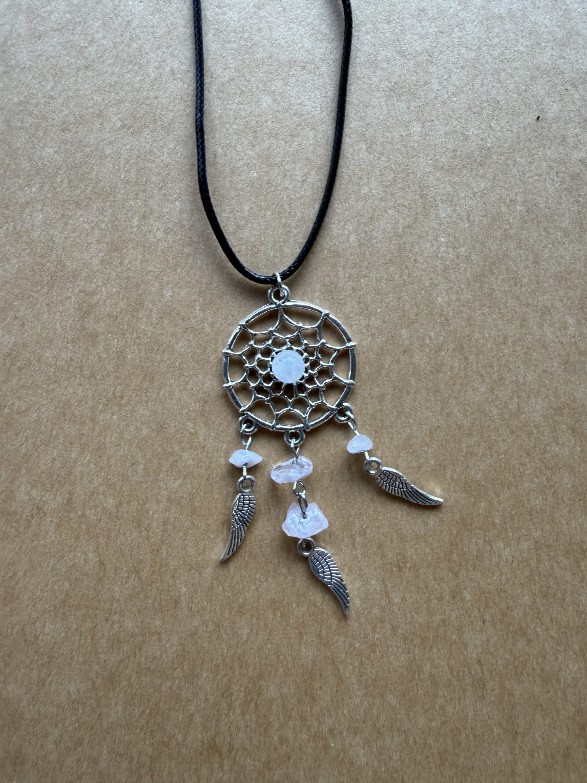 Collier attrape-rêve quartz rose version 1
